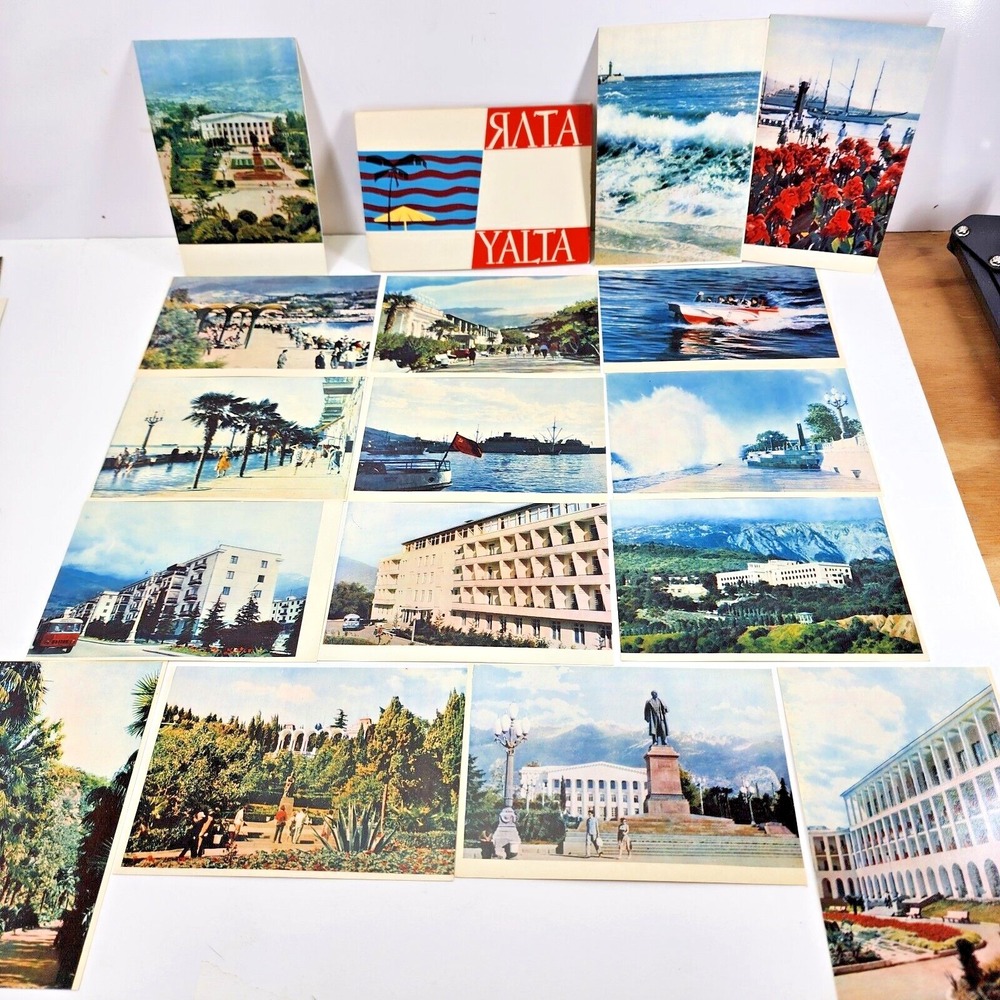 Yalta Crimea, Set of 16 Postcards, People & City Views, Russian Print, 1964